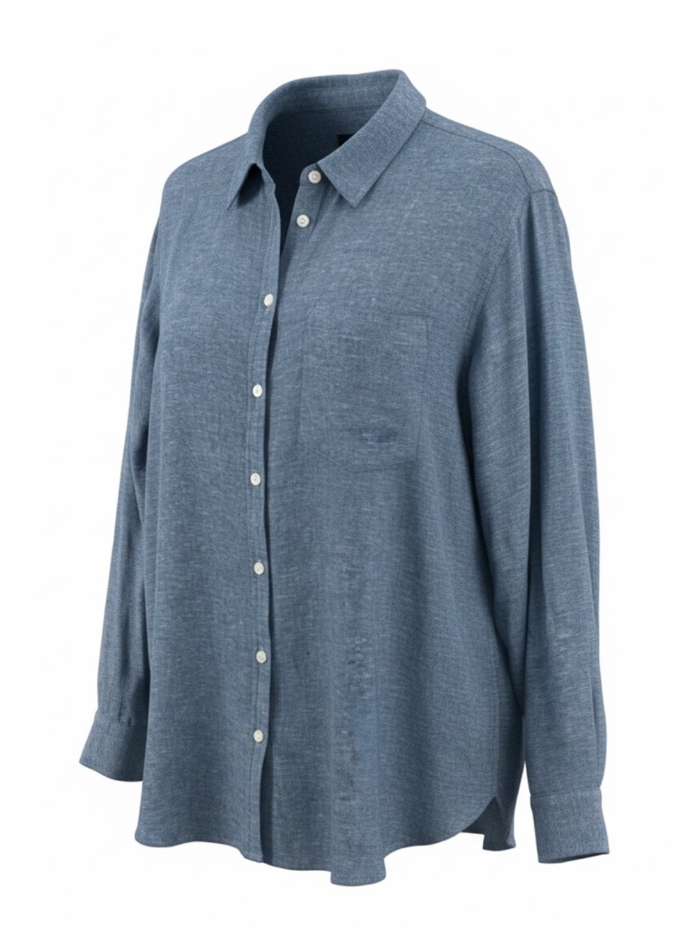 Gap Linen Blend Button Down Shirt Blue Chambray Long Sleeve XL